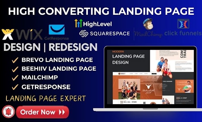 Gig Preview - Build landing page on getresponse, mailchimp, brevo, beehiiv, wordpress, wix