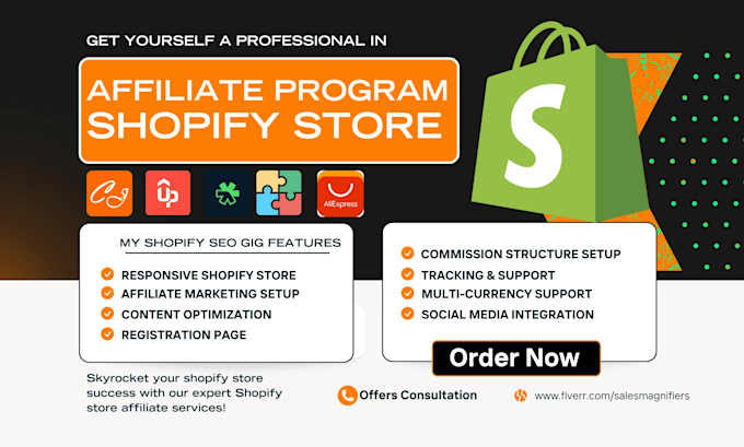 Gig Preview - Set shopify store affiliate link referral influencer promotion marketing program