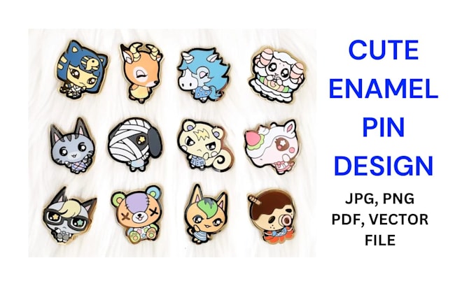 Gig Preview - Design custom enamel pin emoticons kawaii animal stickers for you