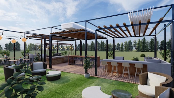 Gig Preview - Create 3d backyard, landscape design, with garden, swimming pool, patio pergola