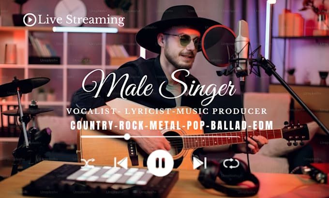 Gig Preview - Be your male pop rock country singer songwriter male vocalist edm music producer