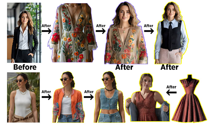 Gig Preview - Change outfits, clothes, accesories, backgrounds, image upscale