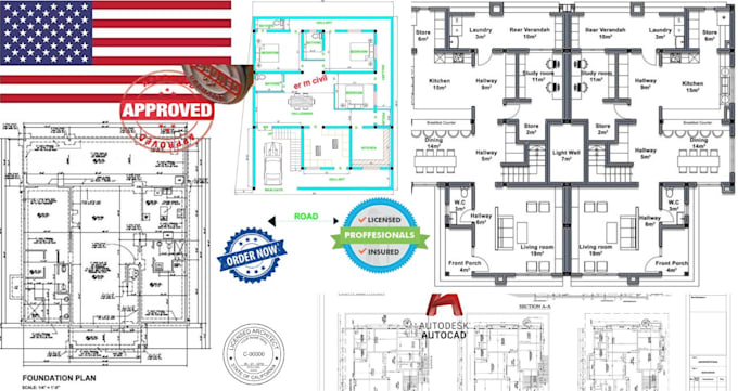 Gig Preview - Civil structure architect 2d house plan stamping sealing  floor plan city permit