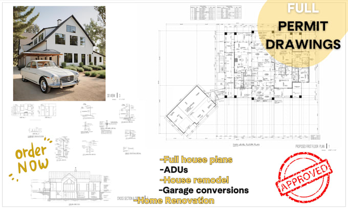 Gig Preview - Provide full custom house plans blueprint architectural drawing for city permit