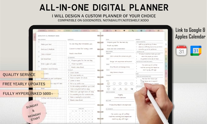 Gig Preview - Design digital planner, google and apple calendar  for etsy