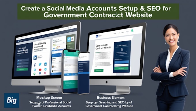 Gig Preview - Create a social media accounts setup  SEO for government contract website