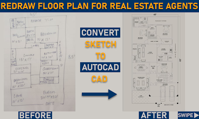 Gig Preview - Redraw floor plan from sketch to cad for real estate agents