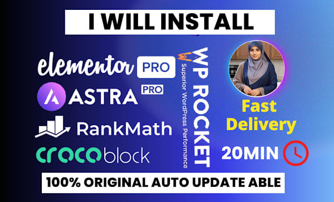 Gig Preview - Install elementor pro wp rocket astra pro crocoblock plugin updatable