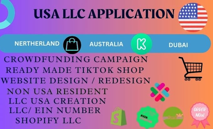 Gig Preview - Create USA application llc crowdfunding campaign website design tiktok shop