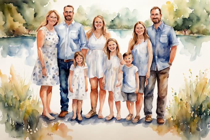 Gig Preview - Create amazing family portrait watercolor portrait