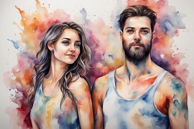 Gig Preview - Create amazing watercolor couple portraits