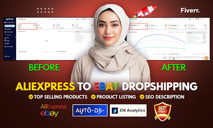 Gig Preview - Do aliexpress to ebay dropshipping top products listings