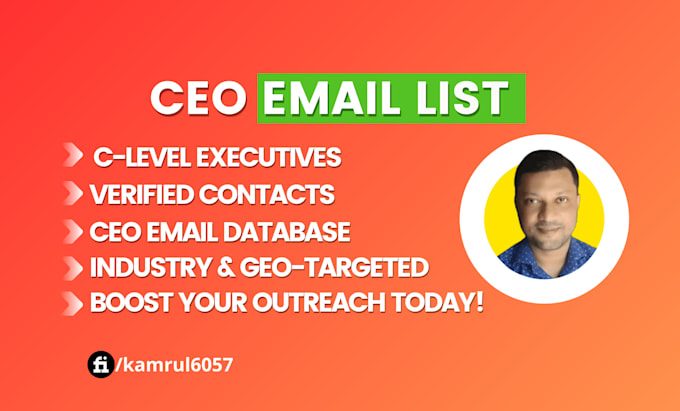 Gig Preview - Build CEO c level executive prospect email list database contact lead sourcing