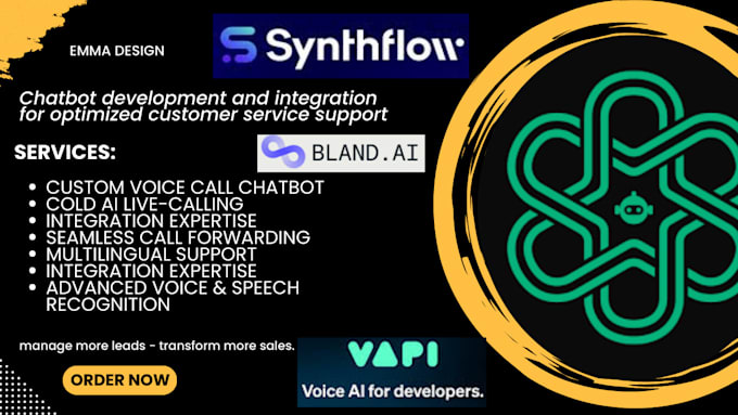 Gig Preview - Do vapi, bland, or synthflow ai call bot to automate your customer support calls