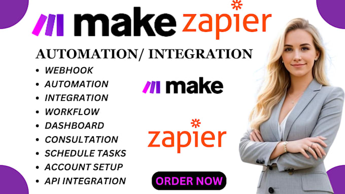 Gig Preview - Setup make com automation makecom zapier integration made com