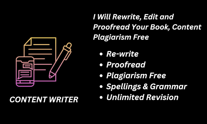 Gig Preview - Manually rewrite, edit and proofread your book, ai content, plagiarism free