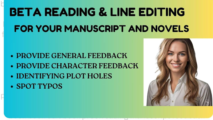 Gig Preview - Professionally beta read your manuscript, novel, provide feedback on your books