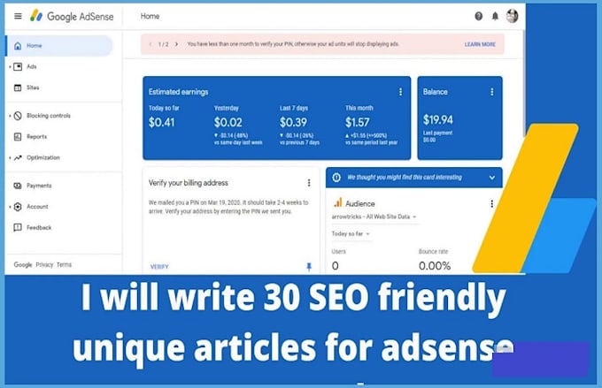 Gig Preview - Write 30 original SEO optimized articles for google adsense approval