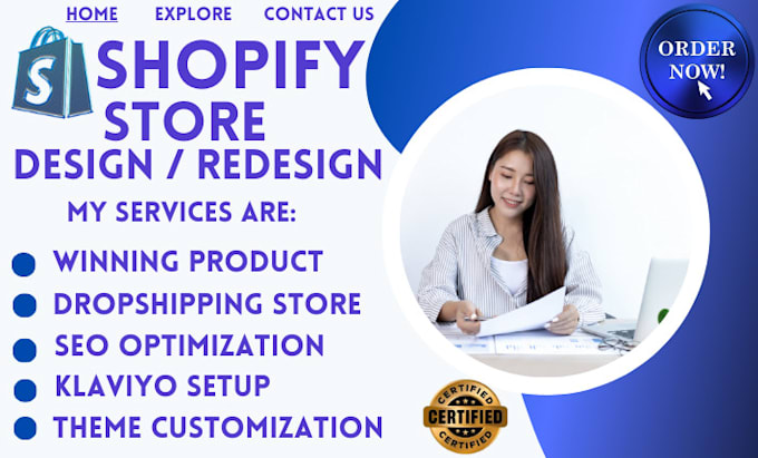 Gig Preview - Design, redesign shopify store, shopify dropshipping store, shopify website