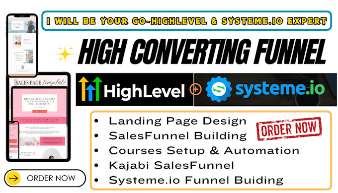 Gig Preview - Do systeme io landing page, gohighlevel salesfunnel, kartra, clickfunnel, kajabi