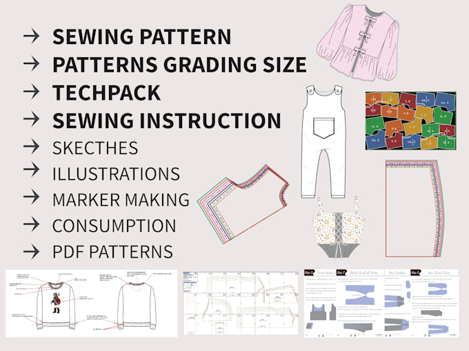 Gig Preview - Do pattern making, pattern gradiing, techpack, marker making