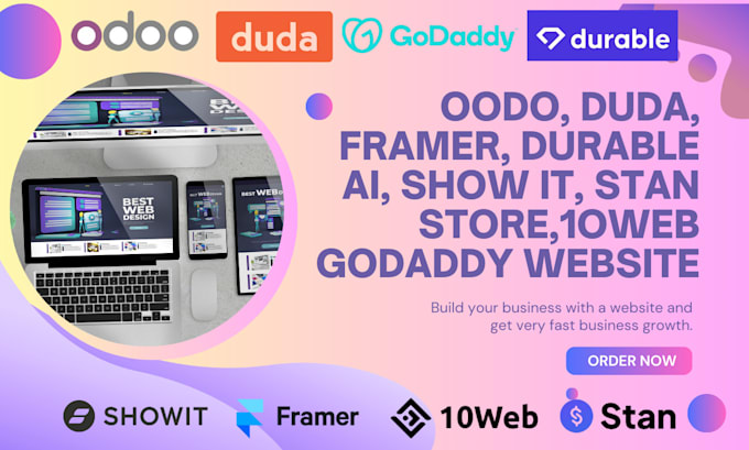 Gig Preview - Create odoo, duda, show it, durable ai, 10web, godaddy website and landing page