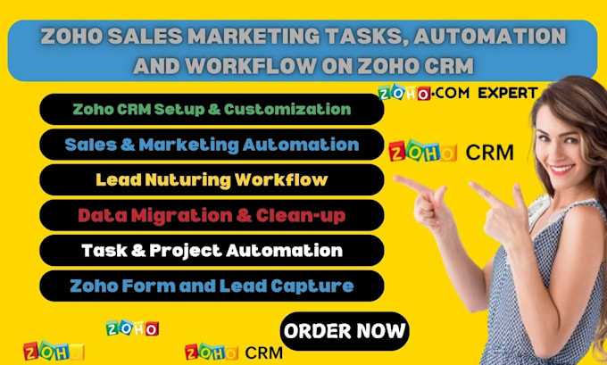 Gig Preview - Setup sales marketing tasks, automation and workflow on zoho CRM