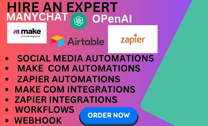 Gig Preview - Setup make com automation made com integration, zapier using manychat