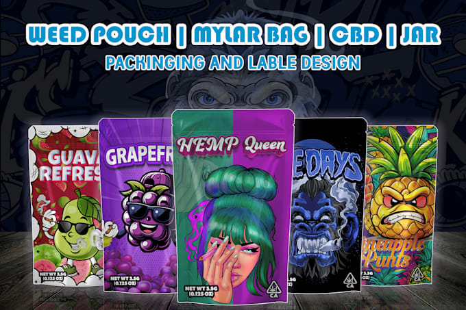 Gig Preview - Design unique mylar bag, weed pouch and cbd product labels