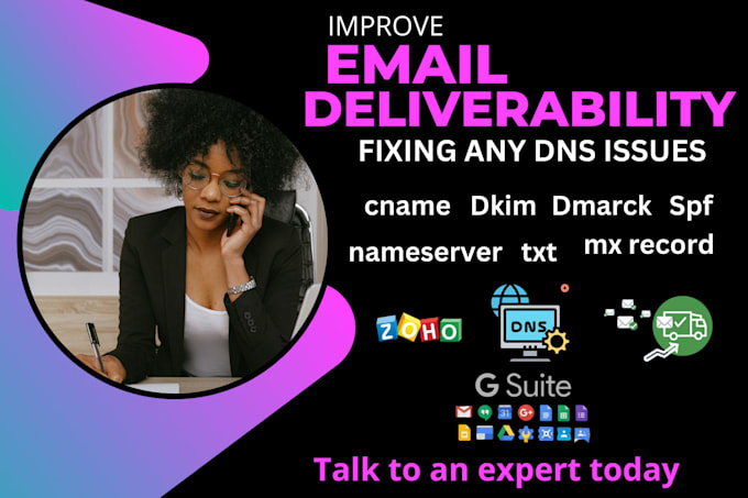 Gig Preview - Setup email deliverability, dns record, spf zoho mail, dmarc, nameserver, sales