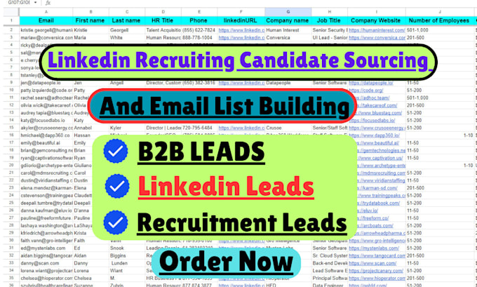 Gig Preview - Do linkedin recruiting candidates sourcing and list building