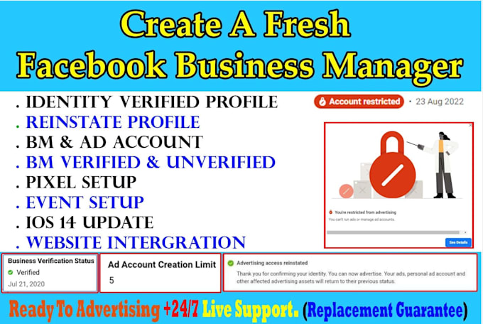 Bestseller - create fresh verified fb business account and ad account