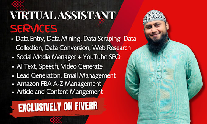 Gig Preview - Work as a virtual assistant for data entry, social media management and so on