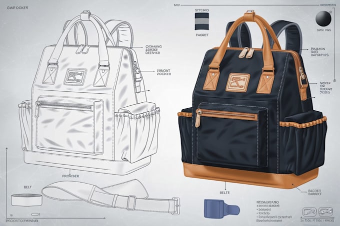 Gig Preview - Design bag tech, tote pack bag clothing tech pack flat sketch handbag duffle