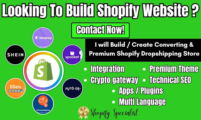 Gig Preview - Build ecommerce website redesign shopify dropshipping website store dsers bigbuy