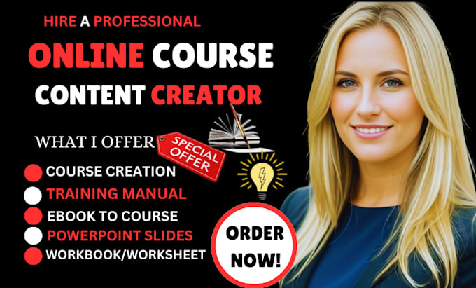 Gig Preview - Create online course content training manual video course creation curriculum