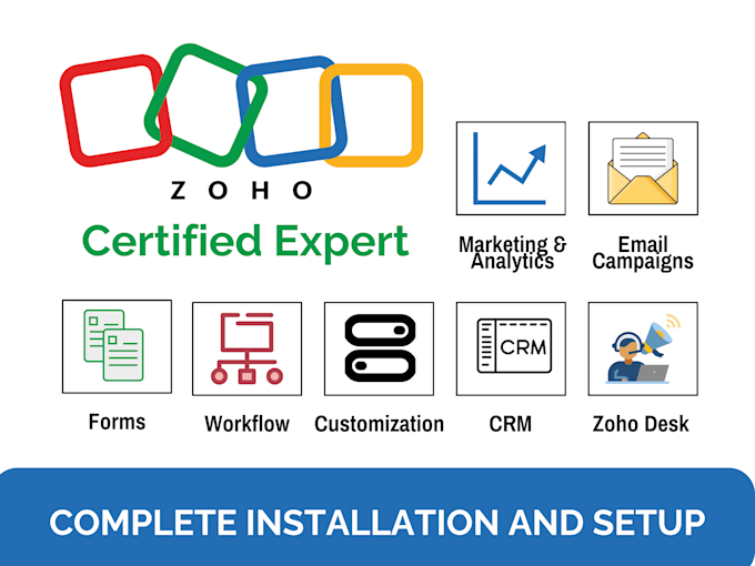 Gig Preview - Setup zoho crm, zoho campaigns, zoho books, zoho automation zoho flow