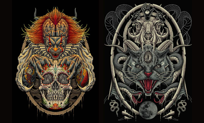 Gig Preview - Draw detailed dark tattoo horror creepy art illustration custom tattoo design