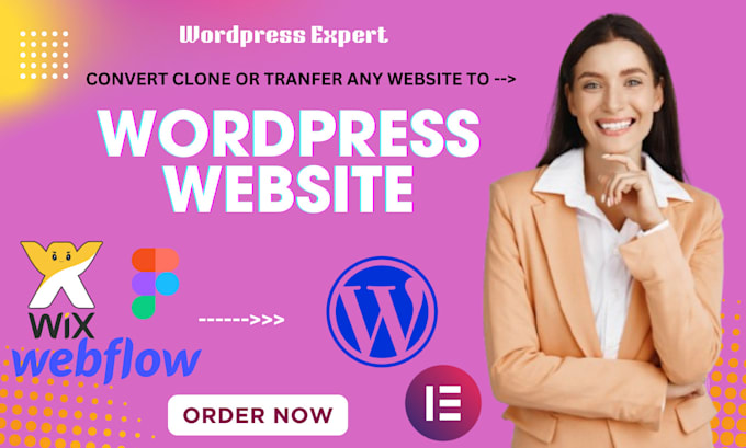 Gig Preview - Convert clone, migrate or transfer wix, weebly, webflow squarespace to wordpress