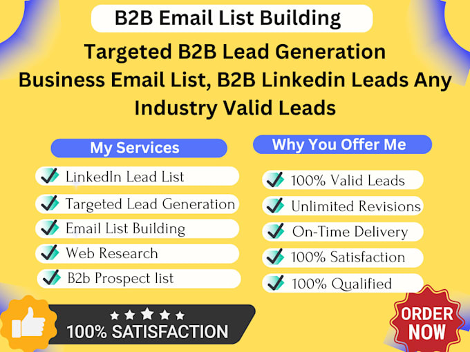 Gig Preview - Make email lead list, email list building, b2b prospect list, lead generation