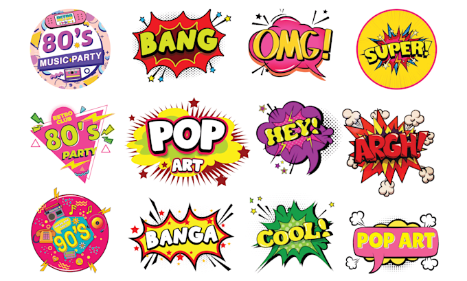 Gig Preview - Design custom pop art, vintage, retro, 80s, 90s, and comic text logo