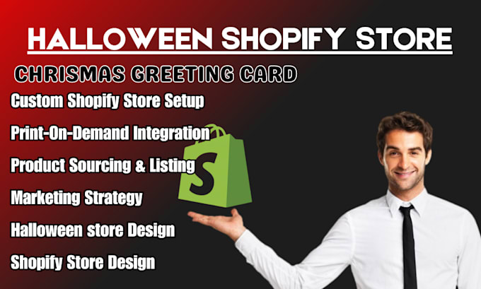 Gig Preview - Setup halloween shopify print on demand christmas card design, halloween store