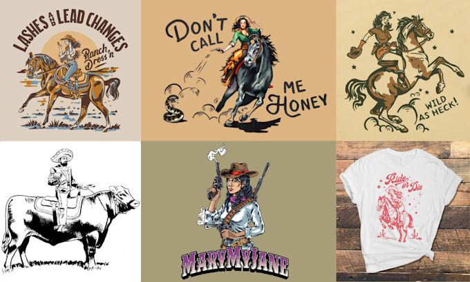 Gig Preview - Do vintage retro western farm poster, cowboy, cowgirl, logo, tshirt illustration