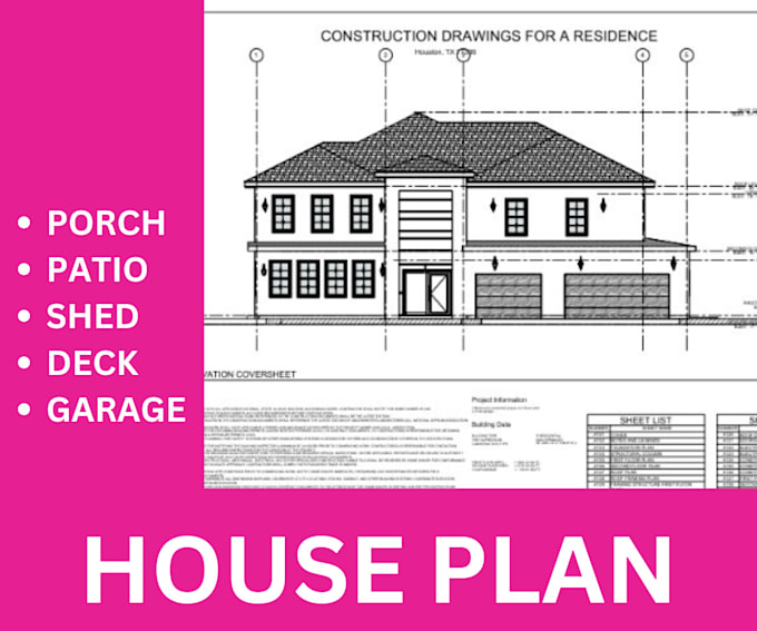 Gig Preview - City permit plan drawings for house plans, garage, patio, shed, porch, deck