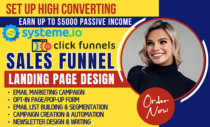 Gig Preview - Build clickfunnels sales funnel, systeme io, getresponse landing page design