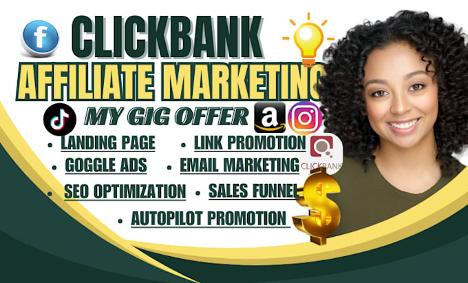 Gig Preview - Create clickbank affiliate marketing amazon website link promotion sales funnel