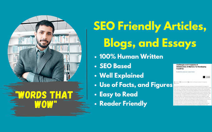 Gig Preview - Write SEO friendly blog posts, articles, and essays for you