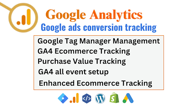 Gig Preview - Setup google analytics 4, ga4 ecommerce tracking, ads conversion tracking , GTM