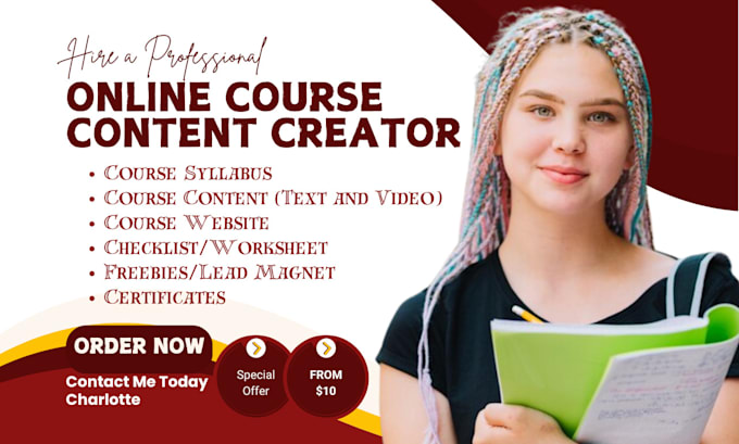 Gig Preview - Dev online course content, course creator portfolio course checklist, worksheet