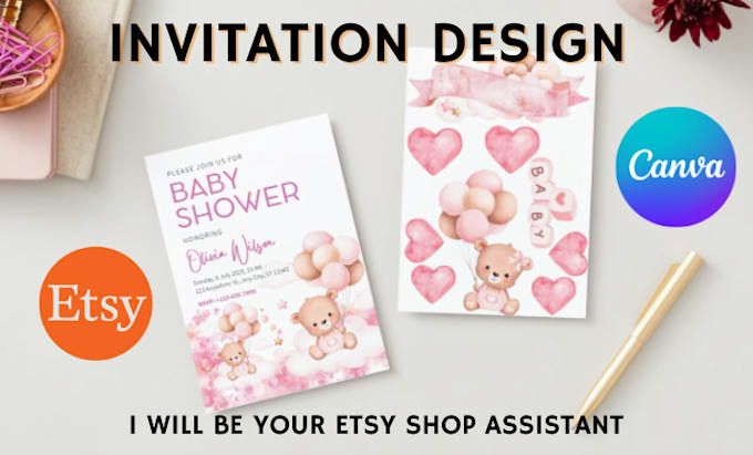 Gig Preview - Create etsy digital products store for canva digital invitation templates design